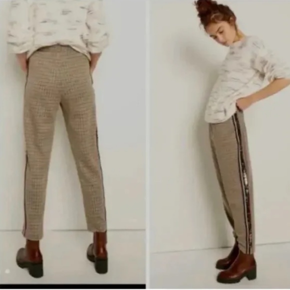 Anthropologie Maeve Bettie Tapered Trousers Size Medium Brown Plaid Sequin - Picture 2 of 6